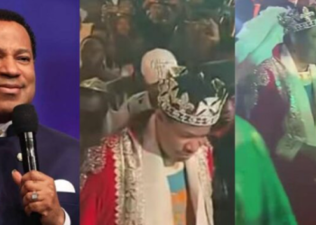 PHOTO: Pastor Chris Oyakhilome wears crown and royal robe as he makes grand entrance to his birthday