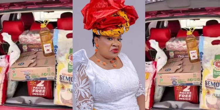 “PR and showbiz of the year”— Actress Toyin Abraham shares massive food items as invite for her movie premier [watch video]