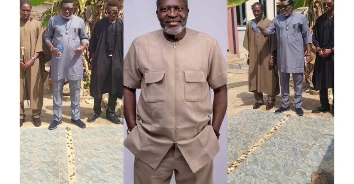 Actor Kanayo Kanayo takes his sons to observe tradition at his parents’ graveside (Video)
