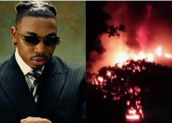 Singer Mayorkun, family cheat death as his Lagos mansion reportedly catches fire (Video)
