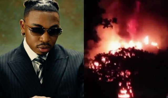 Singer Mayorkun, family cheat death as his Lagos mansion reportedly catches fire (Video)