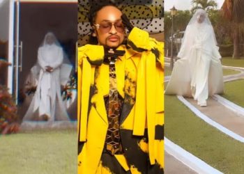 Veteran MC Denrele Edun shades haters as he finally says ‘Yes’ in a scary wedding gown [Photo]
